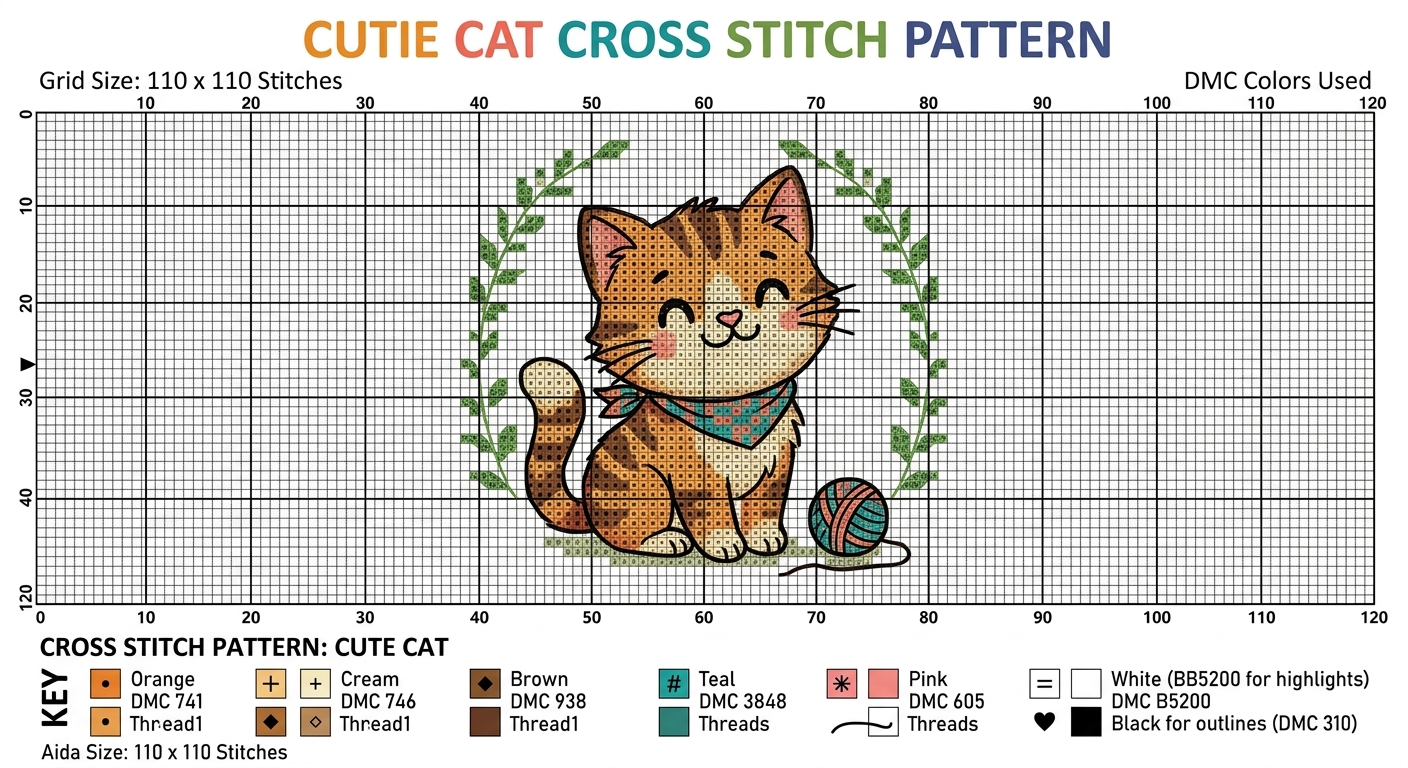 Example of an AI-generated cross stitch pattern that looks like a chart but is not stitchable - fake DMC codes, no symbol grid
